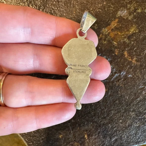 Vintage Navajo Artisan Thomas Francisco Sterling Silver Charoite Amber Pendant. - Picture 8 of 16